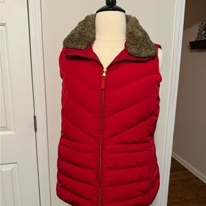 Talbots Red Vest with Faux Fur Collar